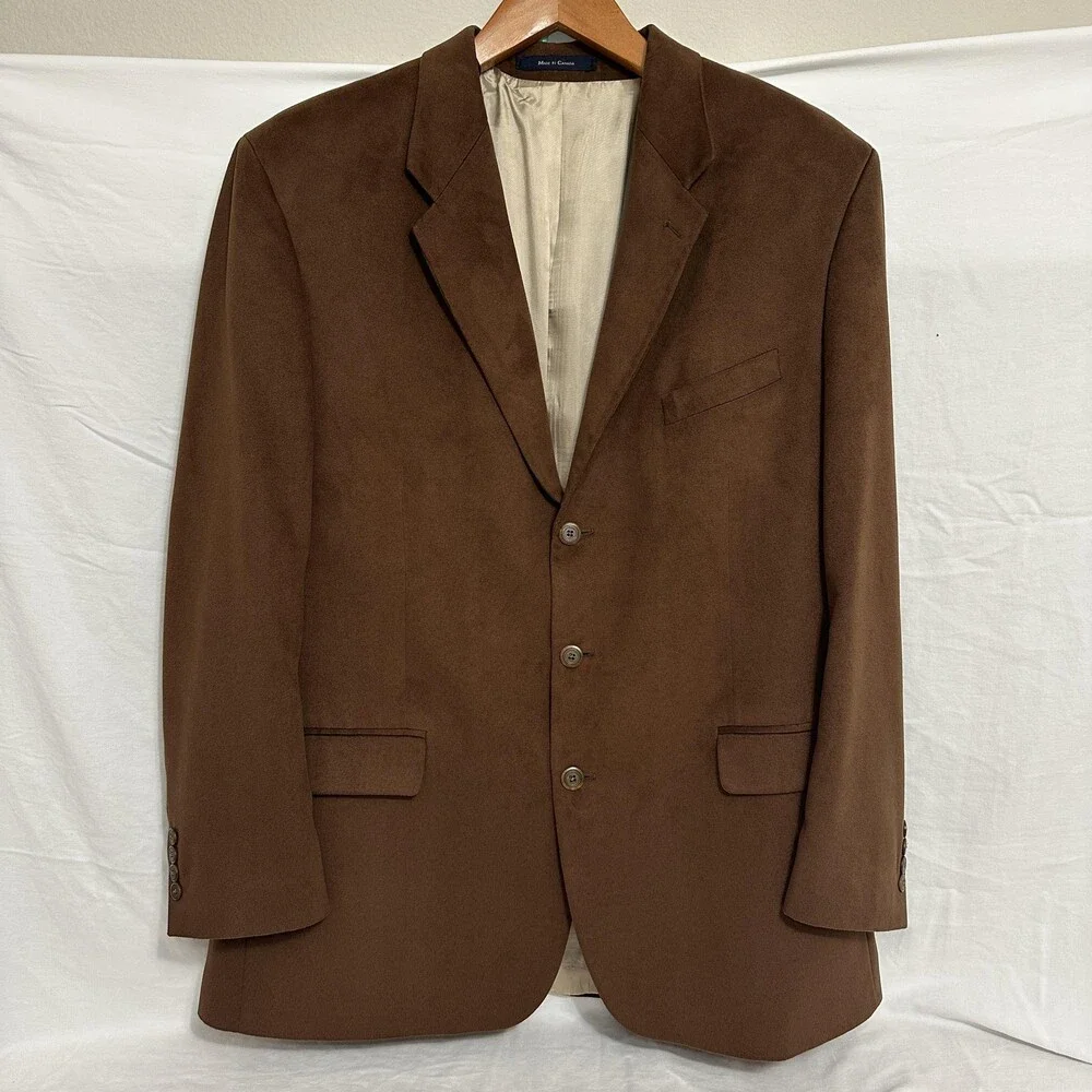 Joseph & Feiss Blazer Mens 48 Tall Brown 3 Button Sport Coat Jacket Microsuede